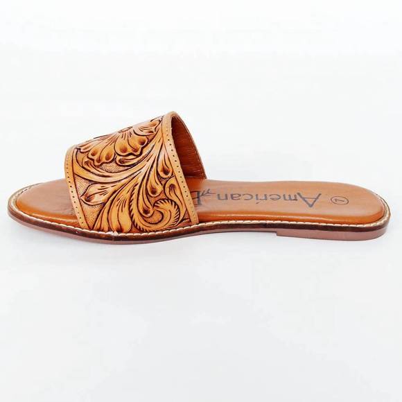 NEW AMERICAN DARLING women's leather slide sandals in brown - Picture 1 of 5